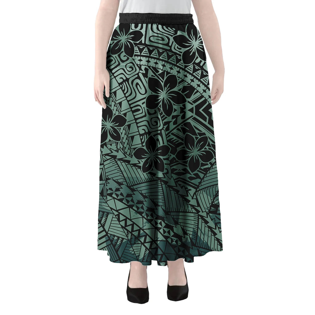 Polynesian Hawaii Tribal Printed Women Skirts Vintage High Waisted Elegant A-Link Long Maxi Skirt Casual Holiday Beach Skirt