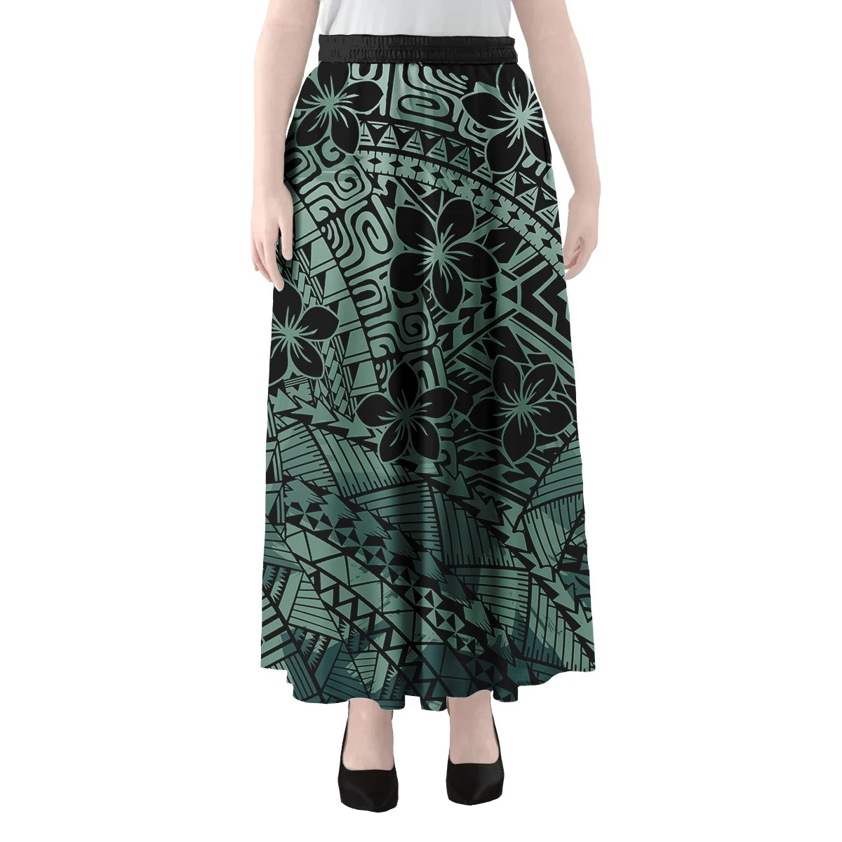 Polynesian Hawaii Tribal Printed Women Skirts Vintage High Waisted Elegant A-Link Long Maxi Skirt Casual Holiday Beach Skirt
