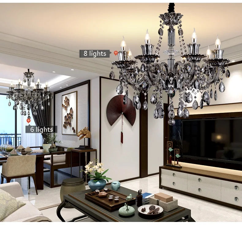 Modern Candle Crystal Lamp Living Room Large Crystal Chandelier Lighting Modern Atmosphere Restaurant Bedroom Hanging Lamps