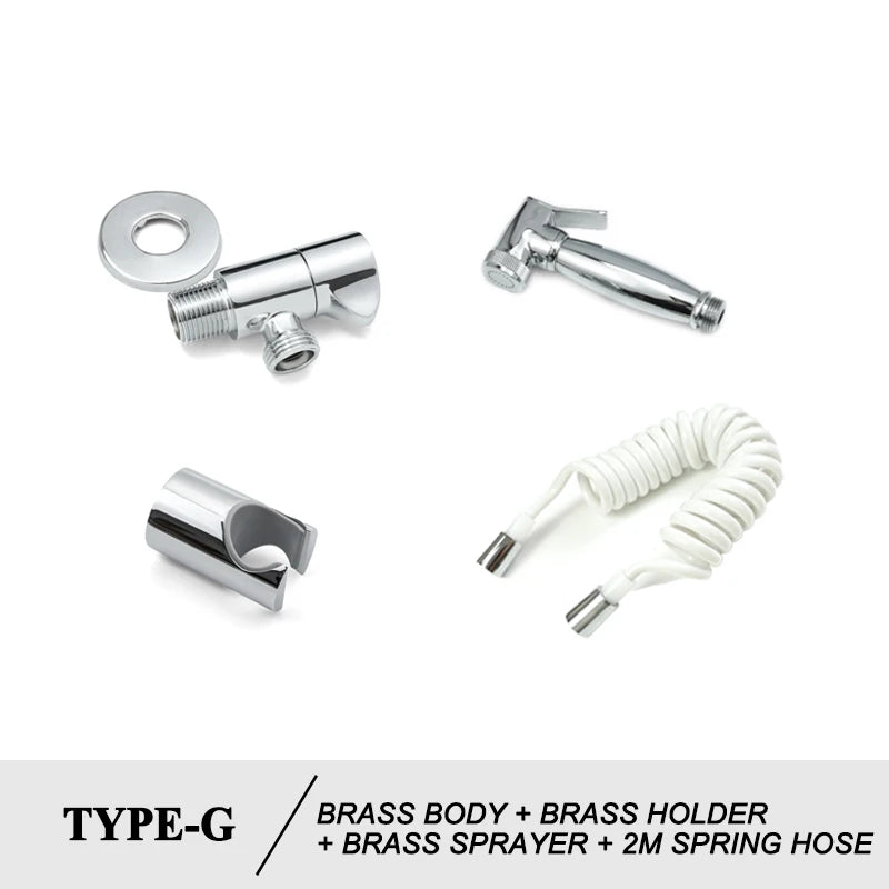 Shower Douche Toilet Bidet Sprayer Kit Chrome Polished Brass Bathroom Wall Mount Single Cold Valve Handheld Bidet Shattaf Set