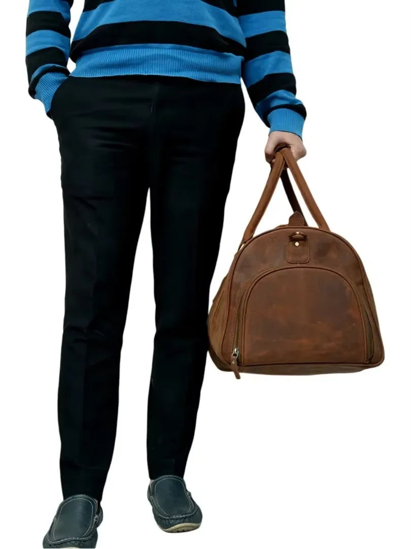 WRIZA Genuine Leather Weekender Bag Vintage Travel Duffel Bag Durable Handmade Overnight Bag Premium Mens Fashionable Carry Bag
