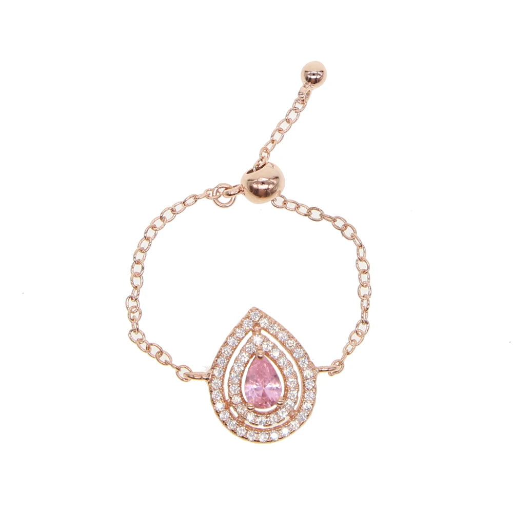 European France Hot Selling Delicate Minimal Micro Pave CZ Diamond Tear Drop Chain Ring