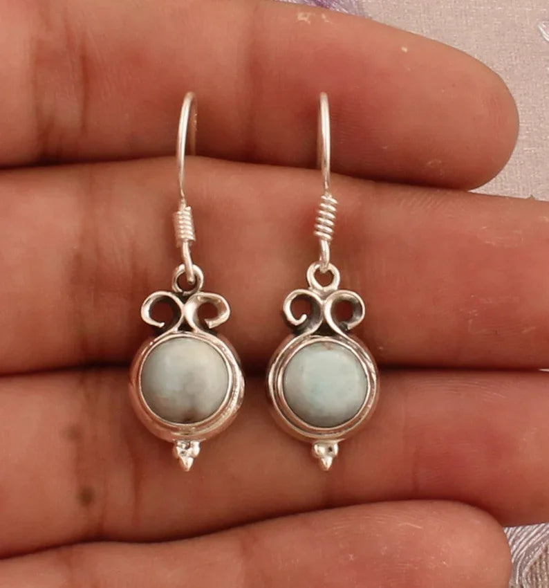 Hot Selling 2025 925 Sterling Silver Hoop Earrings with Larimar Round Gemstone for Weddings at Wholesale Price