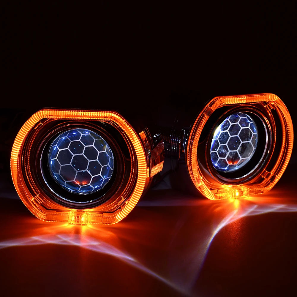 2.5 Inch Blue Coating Honeycomb Projector Lens DRL LED Angel Eyes Shrouds Fit H1 H4 H7 Car Headlamp Retrofit Accessories Styling
