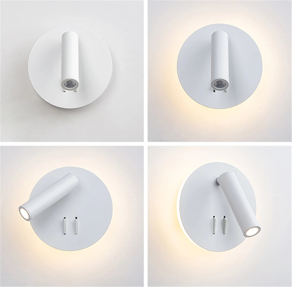 Bedroom Beside Wall Lamp LED Wall Light With Switch Reading Light Adjustable Lighting Angle Iron+Aluminum+ Acrylic AC90-260V