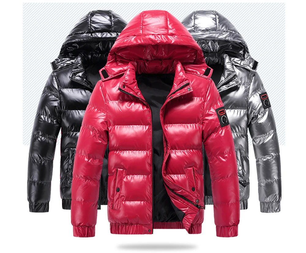 Autumn Men's Coat Windbreaker Fashion Male Cotton Warm Parka Shiny Down Hood Casual Outerwear Thermal Black Bomber Jackets Men
