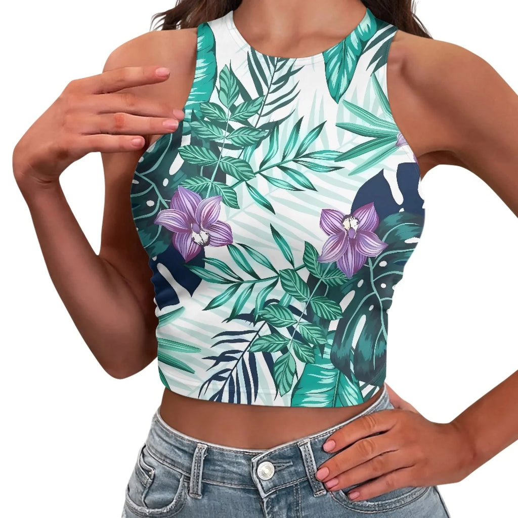 Hot Sale Hawaii Flower and Leaf Printed Summer Breathable Lady Sexy Tops Fashion Polynesian Pattern Vest Women's Skinny Tank Top
