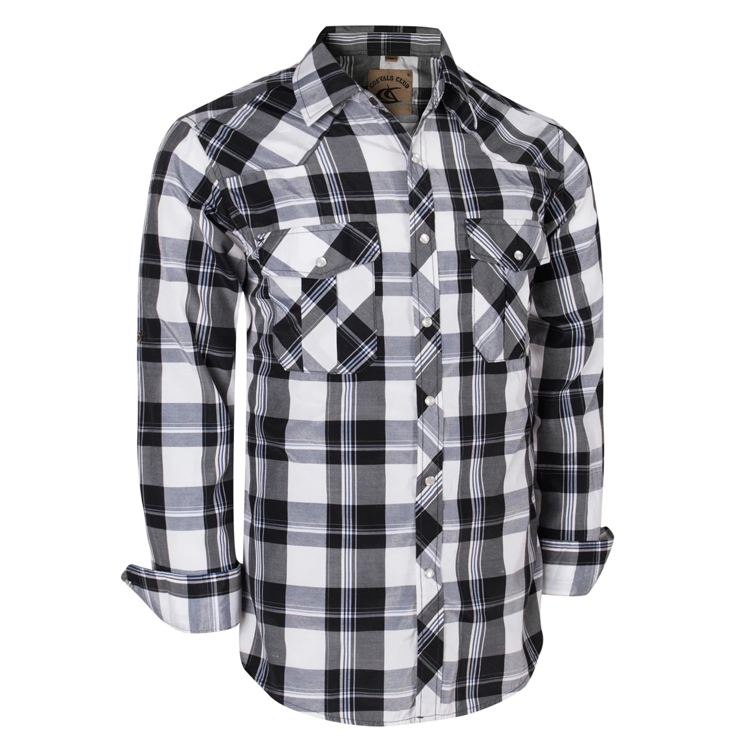 Men's Western Pearl Snap Button up Casual Cowboy Long Sleeve Two Pockets Work Plaid Shirts