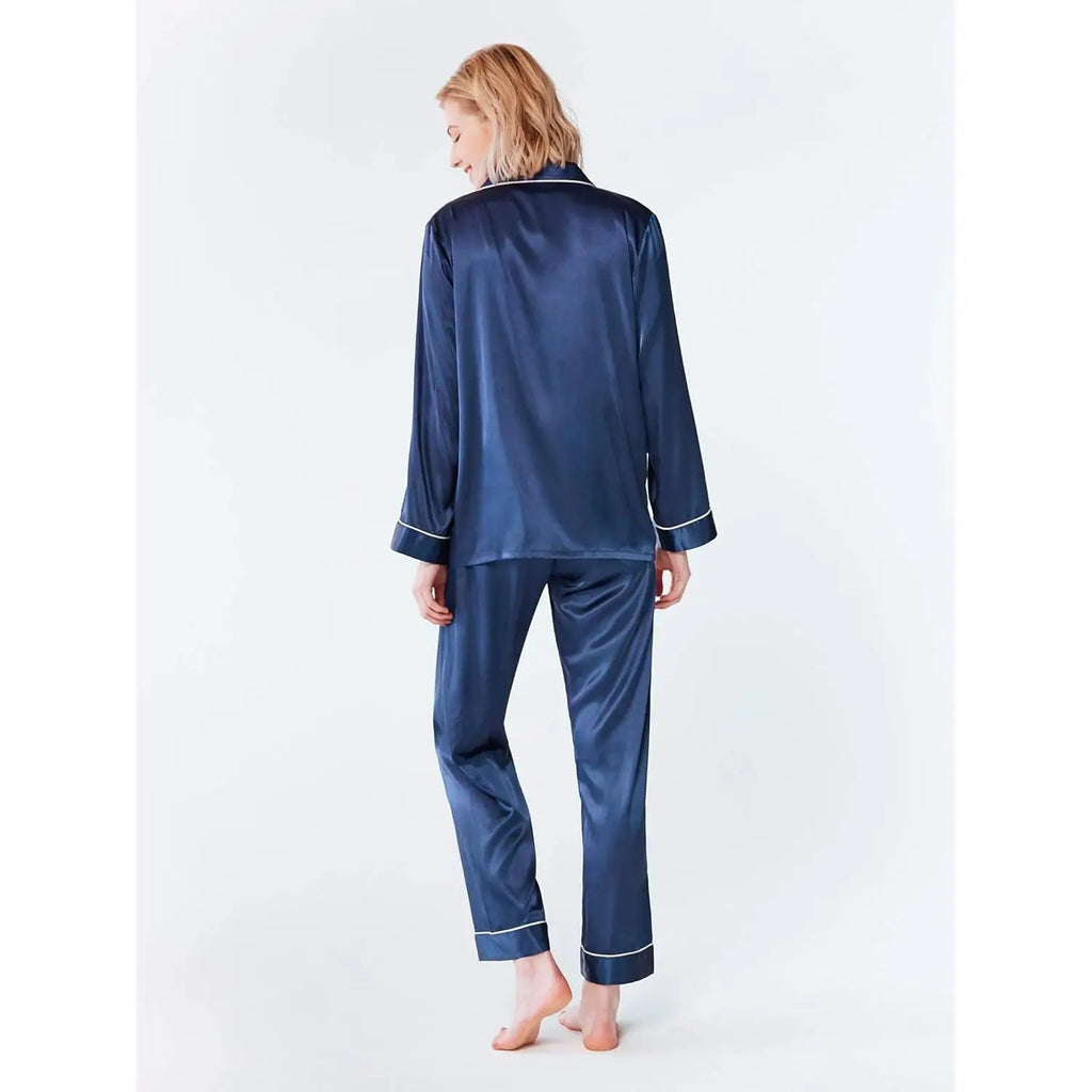 Women's Silk Satin Pajamas Set For Women Long Sleeve Button Down 2 Piece Soft Sleepwear Silky Satin Pajama Sets Ladies Sleepwear