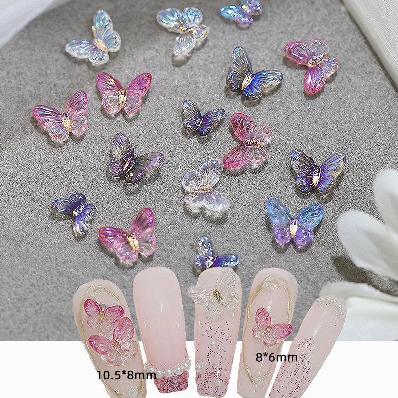 100pcs/Bag Mixed Butterfly Nail Art Charms Sparkle Butterfly Resin Designs Manicure Jewelry  Aurora Elf Butterfly Nail Supplies