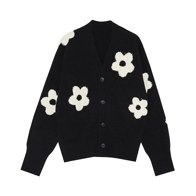 Women's Casual Cardigan New Fall V-Neck 3D Embroidered Floral Knit Sweater