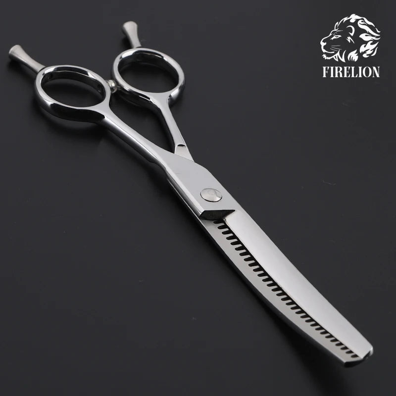 FIRELION 7.5 Inch High Quality Profession Pet Grooming Scissors Dog Chunker Shark Teeth Curved Thinning Scissors
