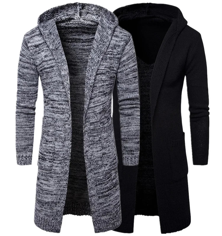 New Style Wholesale Knitted  Fashion Men's Long Sleeves Knitwear Coat Autumn Winter Long Length Cardigan Hoodie Sweater