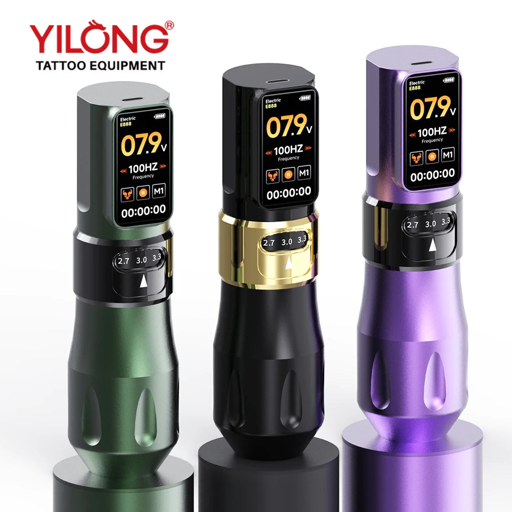 1700Mah 12V Yilong  Wireless Tattoo Machine Pen  Custom Logo Rotary Tattoo Pen LED Screen Adjustable Stroke