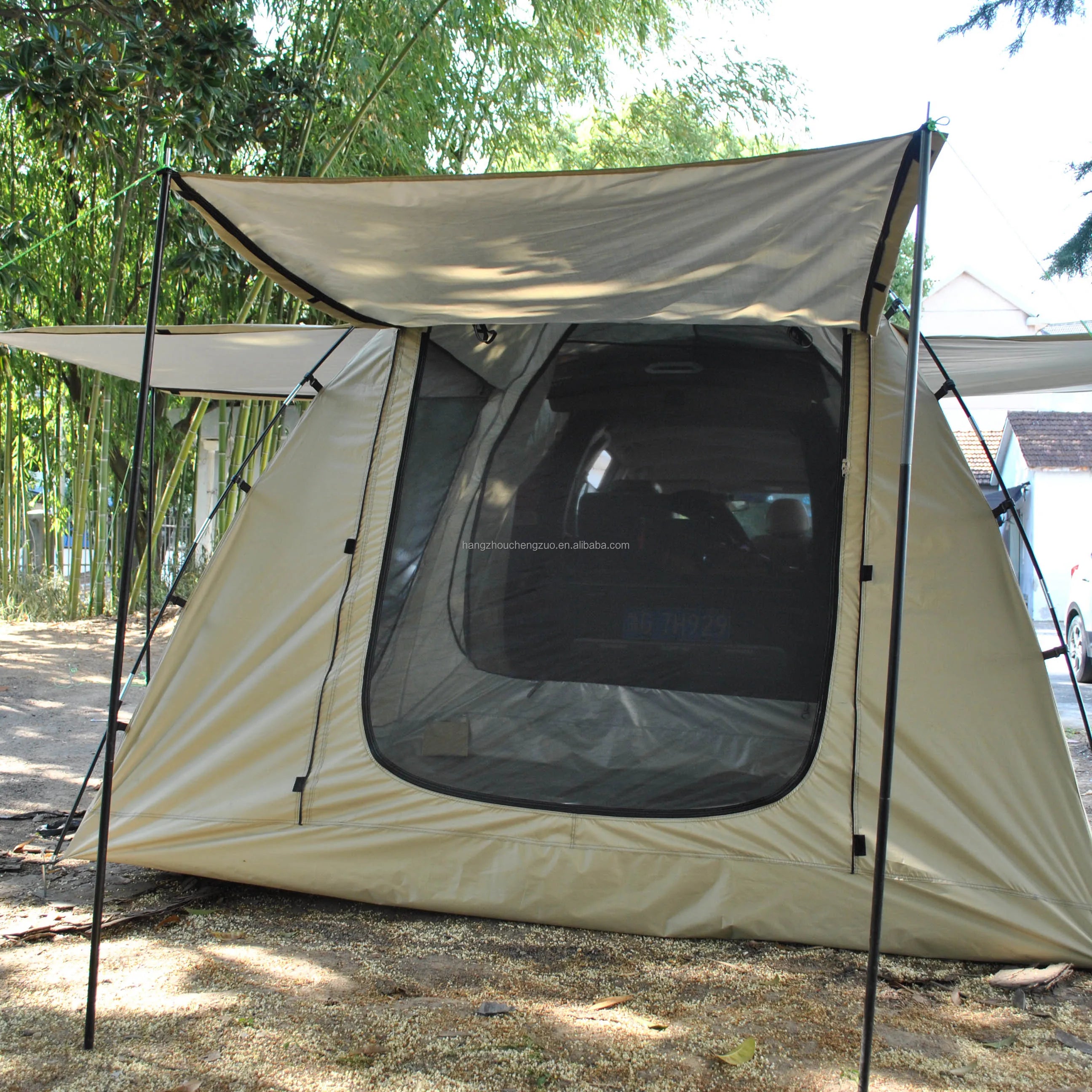 6-Person Size Car Rear Tent with Four Large Window Car Tailgate Tent Back SUV Tent with Large Awning, 6 Person Trunk Tent