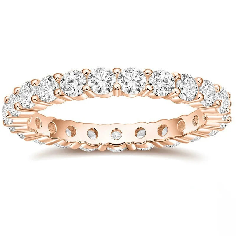 Fashion Simple Jewelry S925 Sterling Silver 18k Rose Gold Plated Round Brilliant Cut Zircon Finger Eternity Rings
