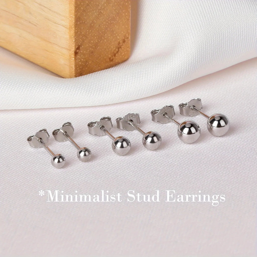Lanshang Fine Stud Earrings 925 Sterling Silver Gold Plated Jewelry  for Women Men Tiny Ball Earrings