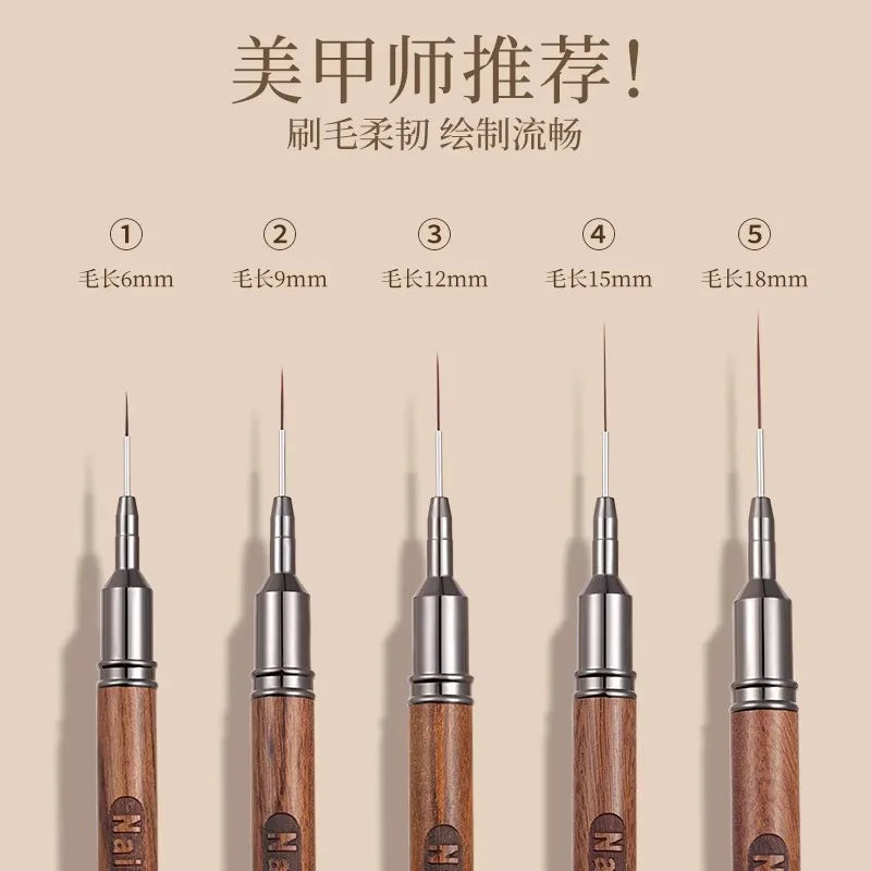 New 5pcs 6/9/12/15/18mm Wood Rod Nail Liner Brush Drawing Lines Stripe Painting Flower Pen Handle Nail Art Tools