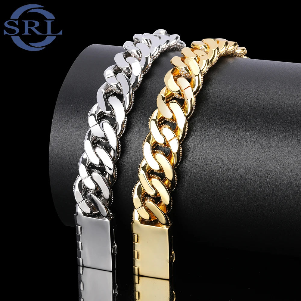 Wholesale Versatile Men's Fashion Charm Bracelet Hip-Hop Full Diamond Cuban Chain Thick Iced Out Zircon Bracelet