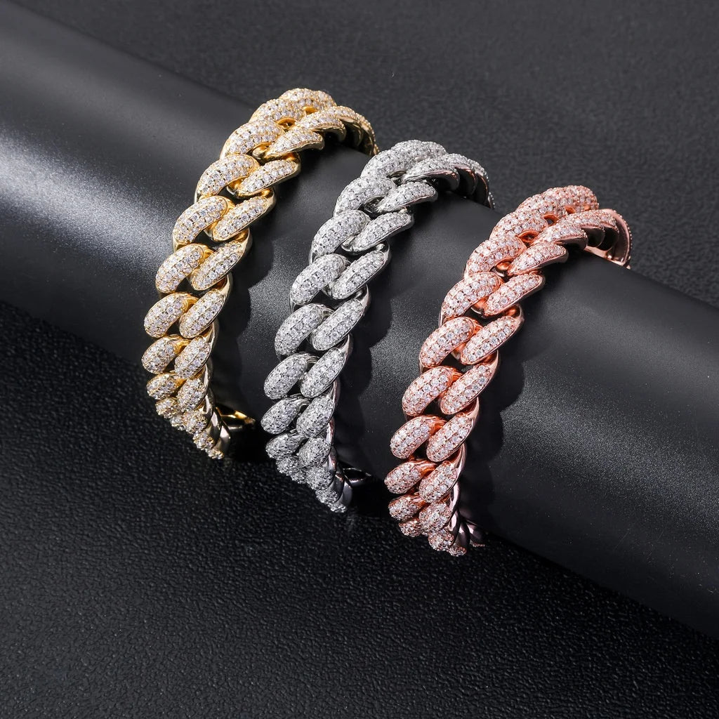 Hip Hop Men's Jewelry 14K Gold Plated 20mm Cuban Bracelet Bling Iced Out Zircon Miami Lock Clasp Cuban Link Chain Bracelet