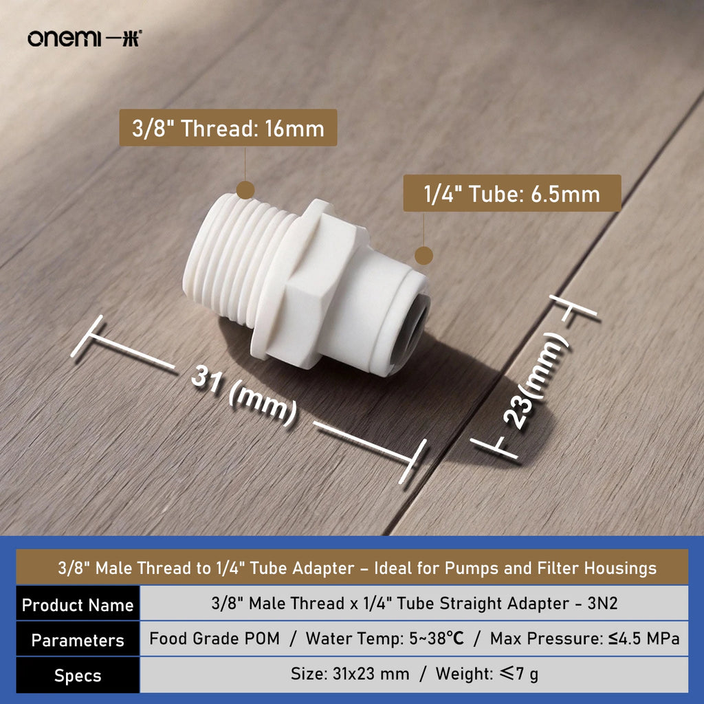 OEM Manual Ball Valve Quick Connect Reducing Union Fitting 1/4 Inch to 3/8 Inch POM Step Down Adapter for Car RO Water Filter