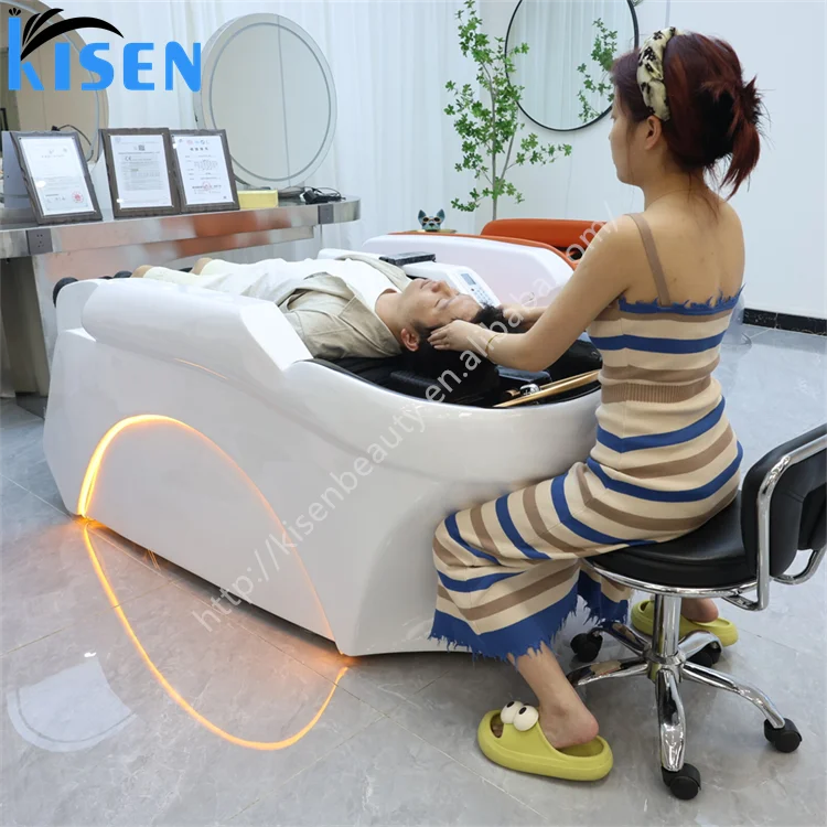 Kisen Hot Sales Head Spa Water Circulation Waterfall Shampoo Bowl Bed Massage Salon Equipment Hair Salon Treatment