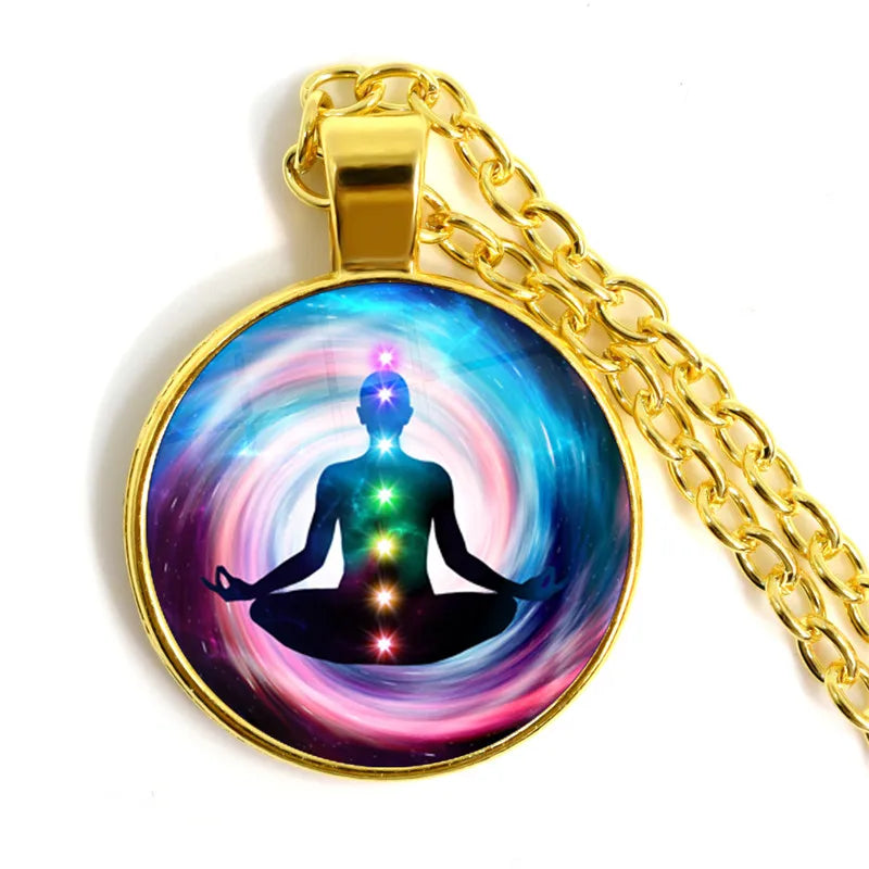 New Arrival 7 Chakra Reiki Healing Necklace Buddha Yoga Meditation Pendant Spiritual Hope Jewelry Chain Statement Necklace Gift