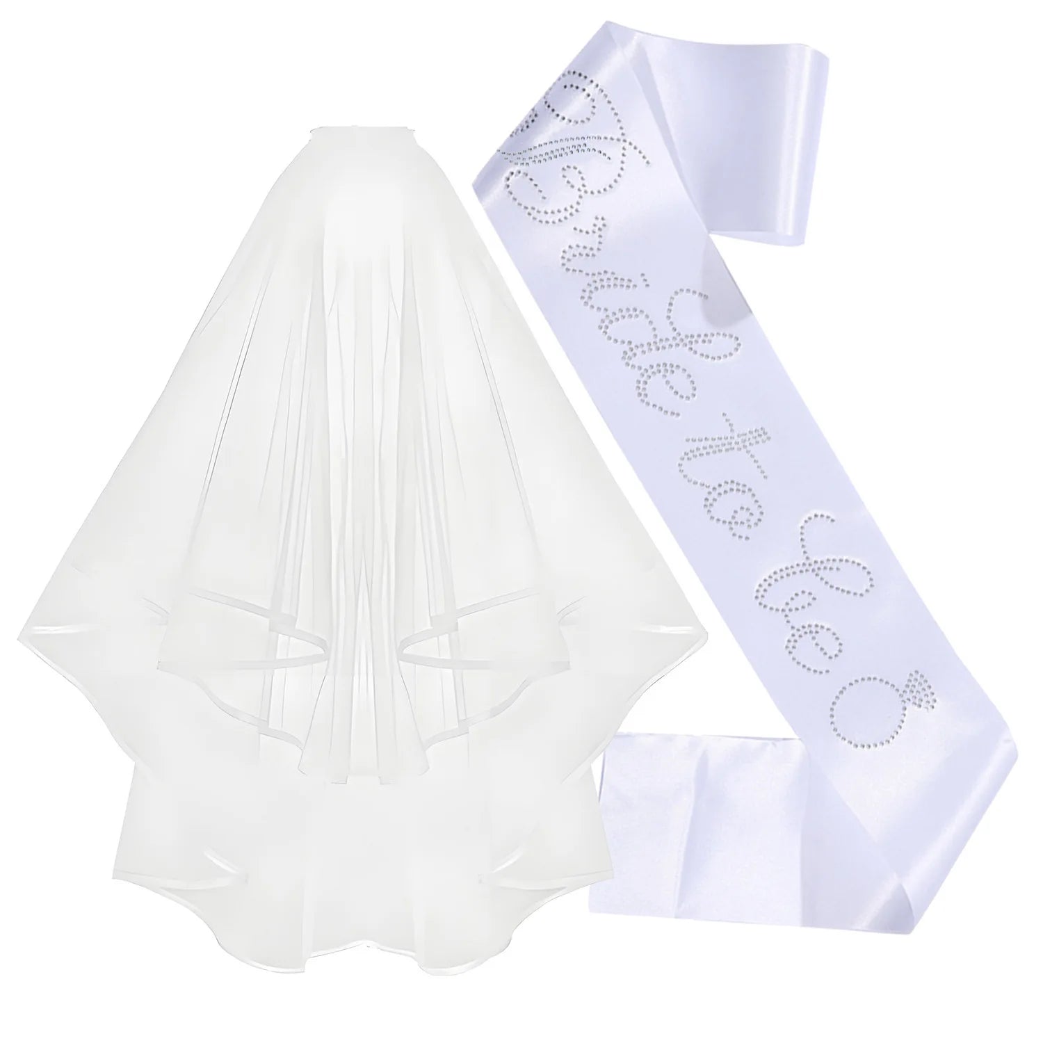 3-piece Set Bride to Be Crown Headband Shoulder Strap Wedding Veil Set for Bridal Shower WB007