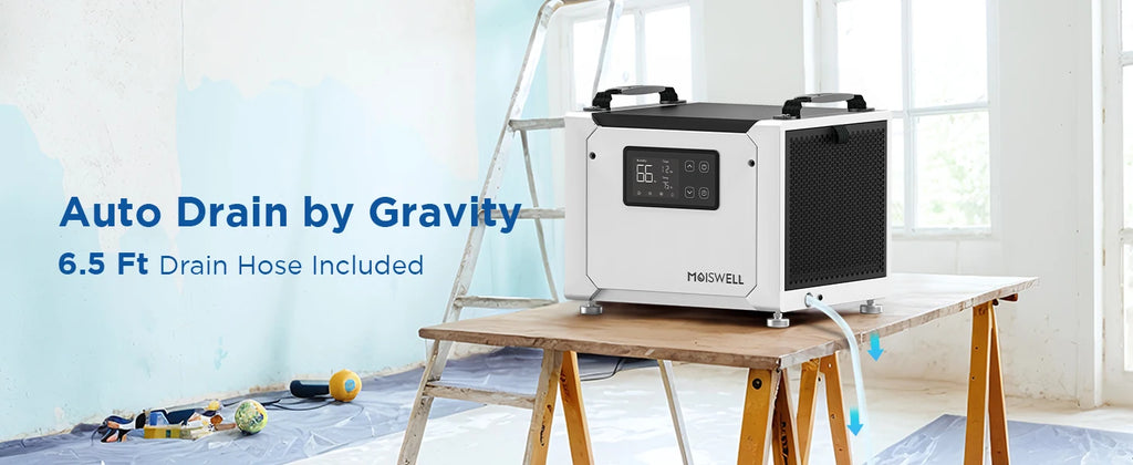 Moiswell 70 Pints Commercial Dehumidifier with Drain Hose | Compact Crawl Space Dehumidifier for Basement Home Auto Defrost