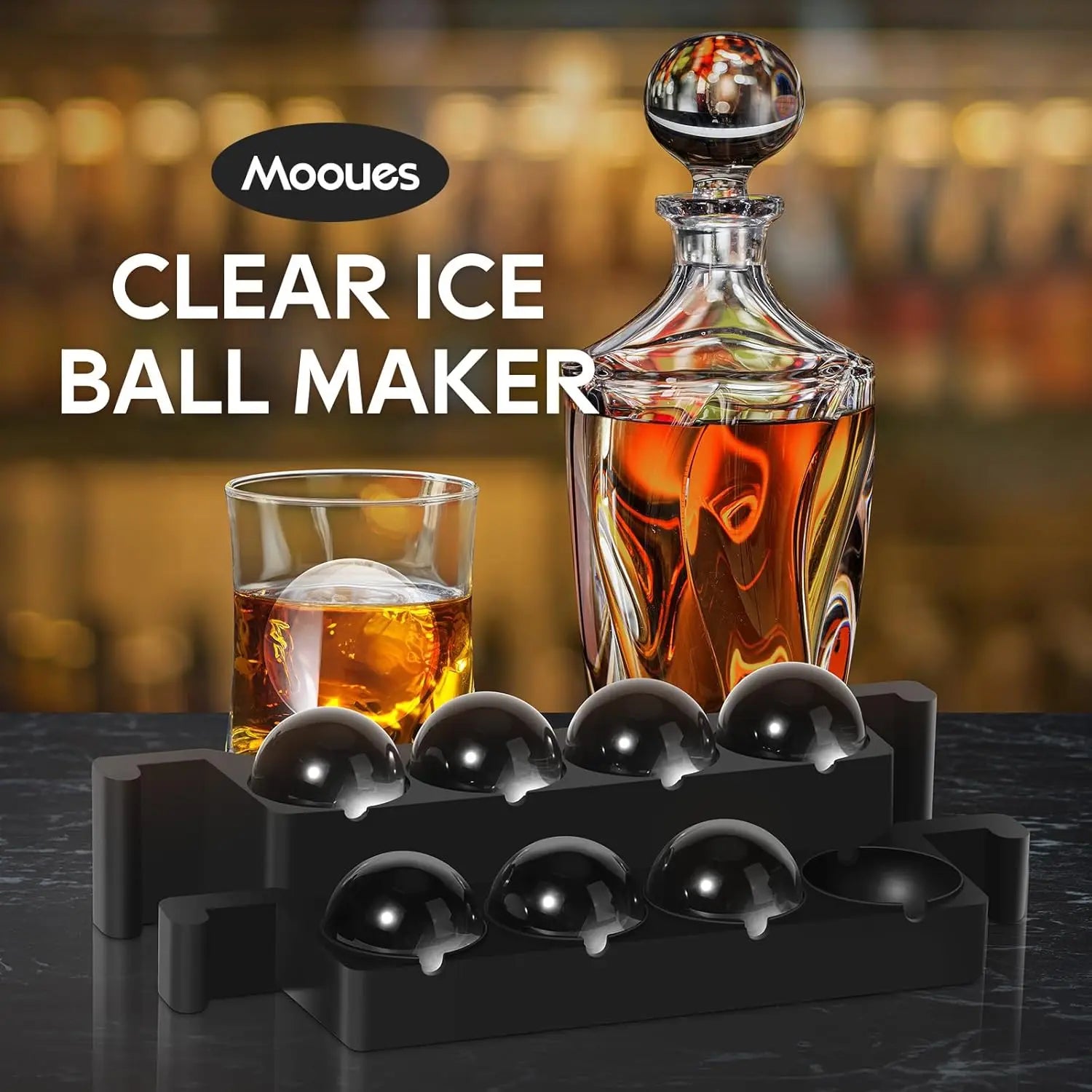 Mooues XXL 8-Piece Silicone Round Ice Ball Maker Mold 2-Inch Black Ice Cubes for Cocktails Gifts Idea