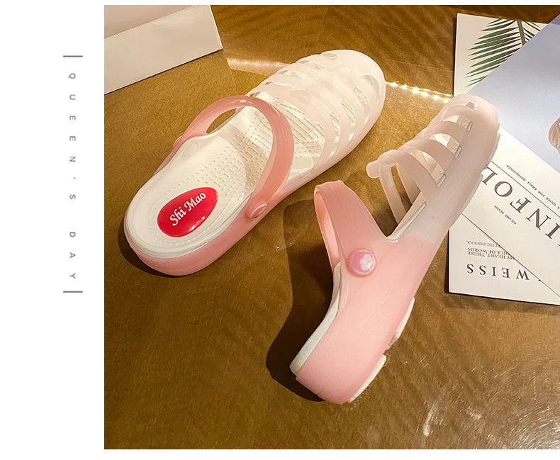 New Summer Jelly Sandals Women Outdoor Casual Slip On Garden Beach Shoes Female Rubber Clogs Non-slip Slides Breathable Slippers