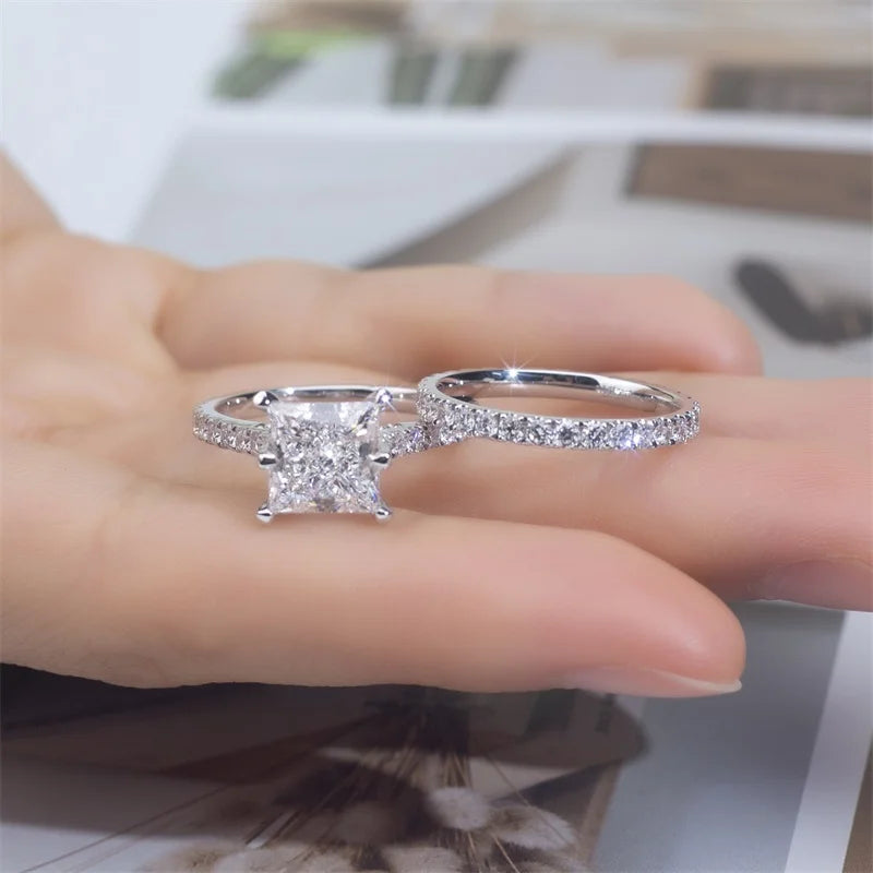 IGI 14K 18K  CVD High Quality Princess Cut Lab Grown Diamond Couple & Stackable Rings Wedding Jewelry Ring