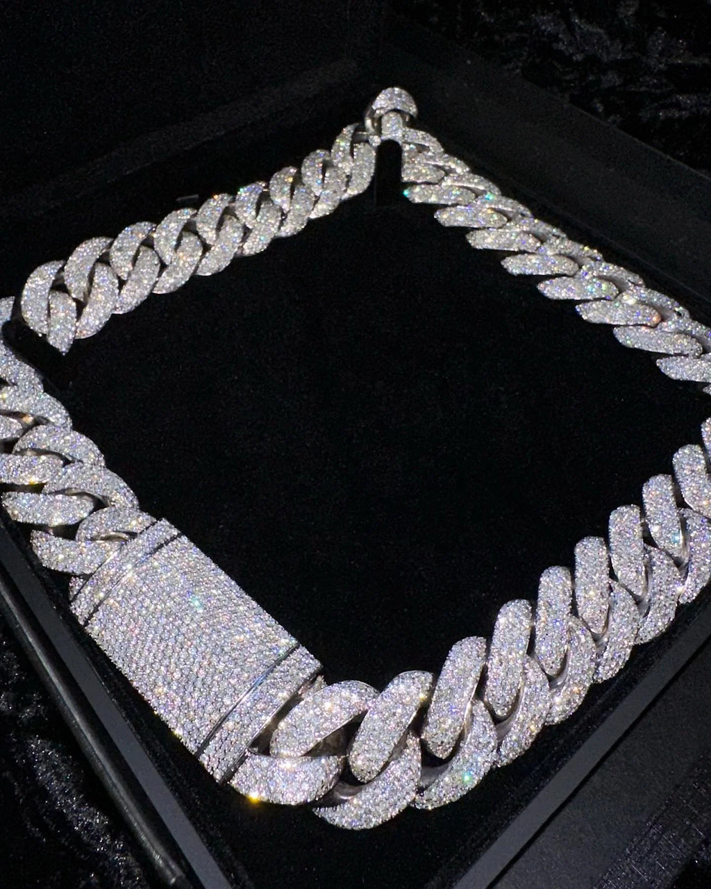 AAA Gems Silver Necklace 18mm 20mm Silver 10k/14k/18K Gold Plating Moissanite 4 Rows Prong Iced Out VVS Miami Cuban Link Chain