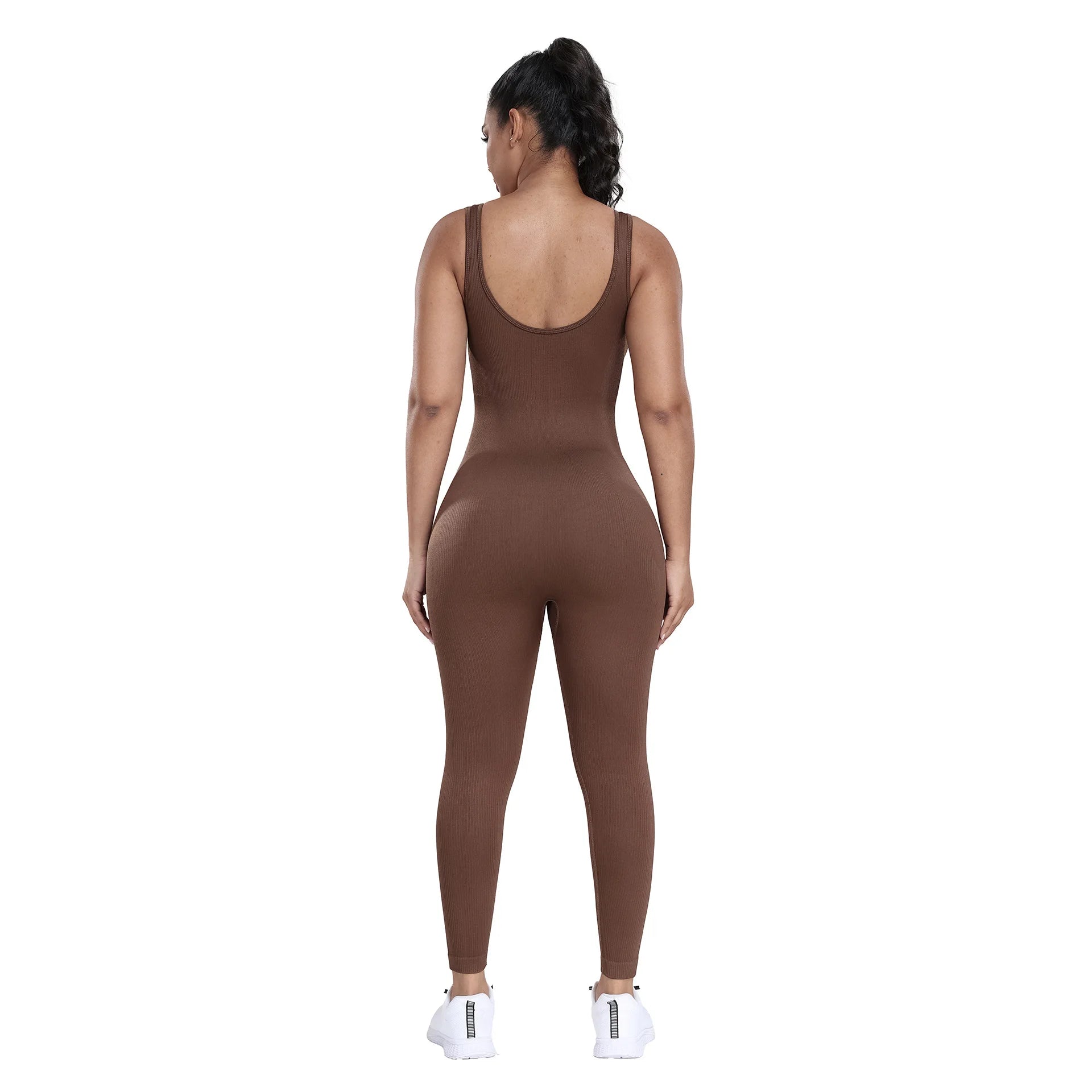 Women's High-Waist Yoga Jumpsuits Ribbed Workout Bodysuits with Sleeveless Sports Bra Knitted Fitness Rompers