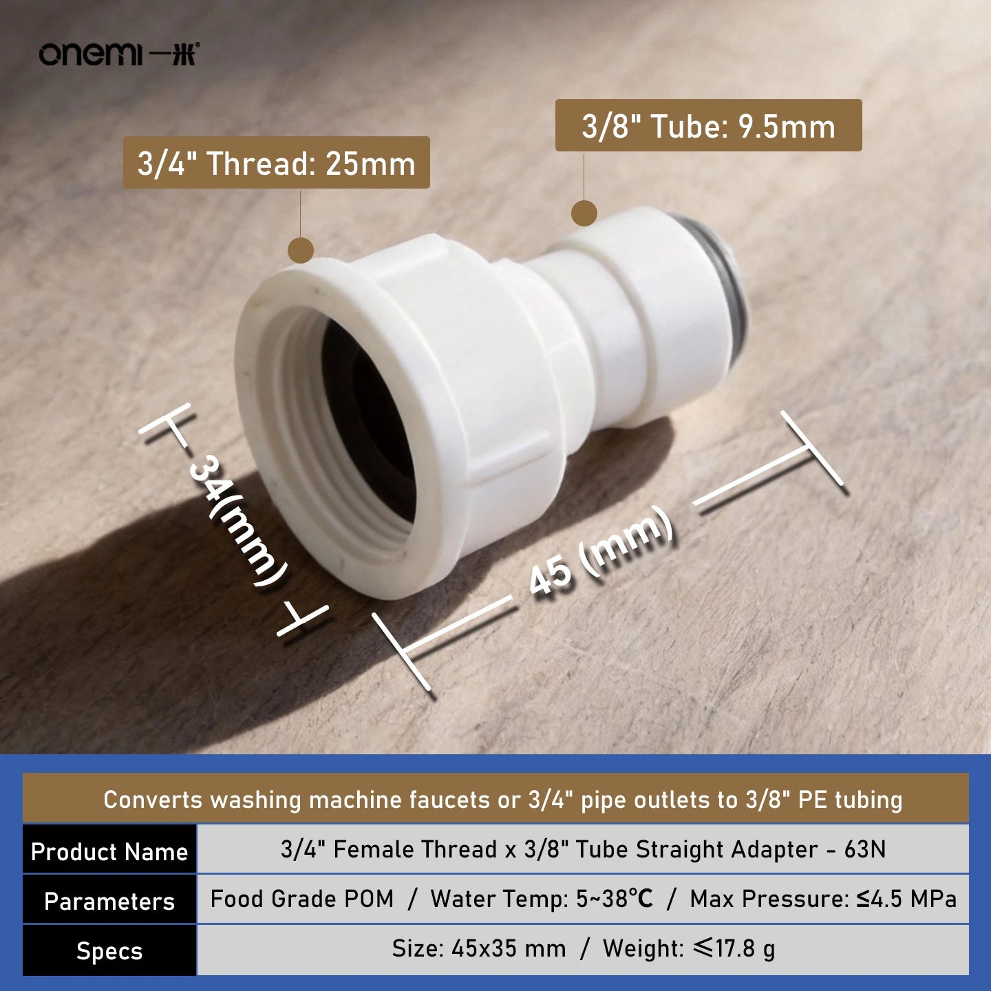 OEM Manual Ball Valve Quick Connect Reducing Union Fitting 1/4 Inch to 3/8 Inch POM Step Down Adapter for Car RO Water Filter