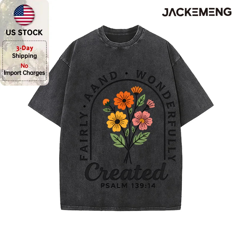 Oversized Washed Retro Floral Faith Streetwear Print Tshirt USA Stock Wholesale Y2K Casual Tee