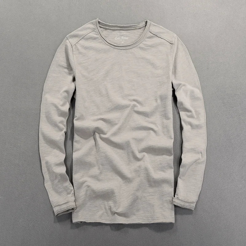 Fashionable Bamboo Cotton Long Sleeve Vintage T-shirts Men Casual Thin Tops Tees Comfortable Tshirt Distressed T-shirt