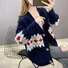 Women's Korean Style V-Neck Cable Knit Oversized Loose Sweater Coat Custom Fit with Front Logo Long Sleeve