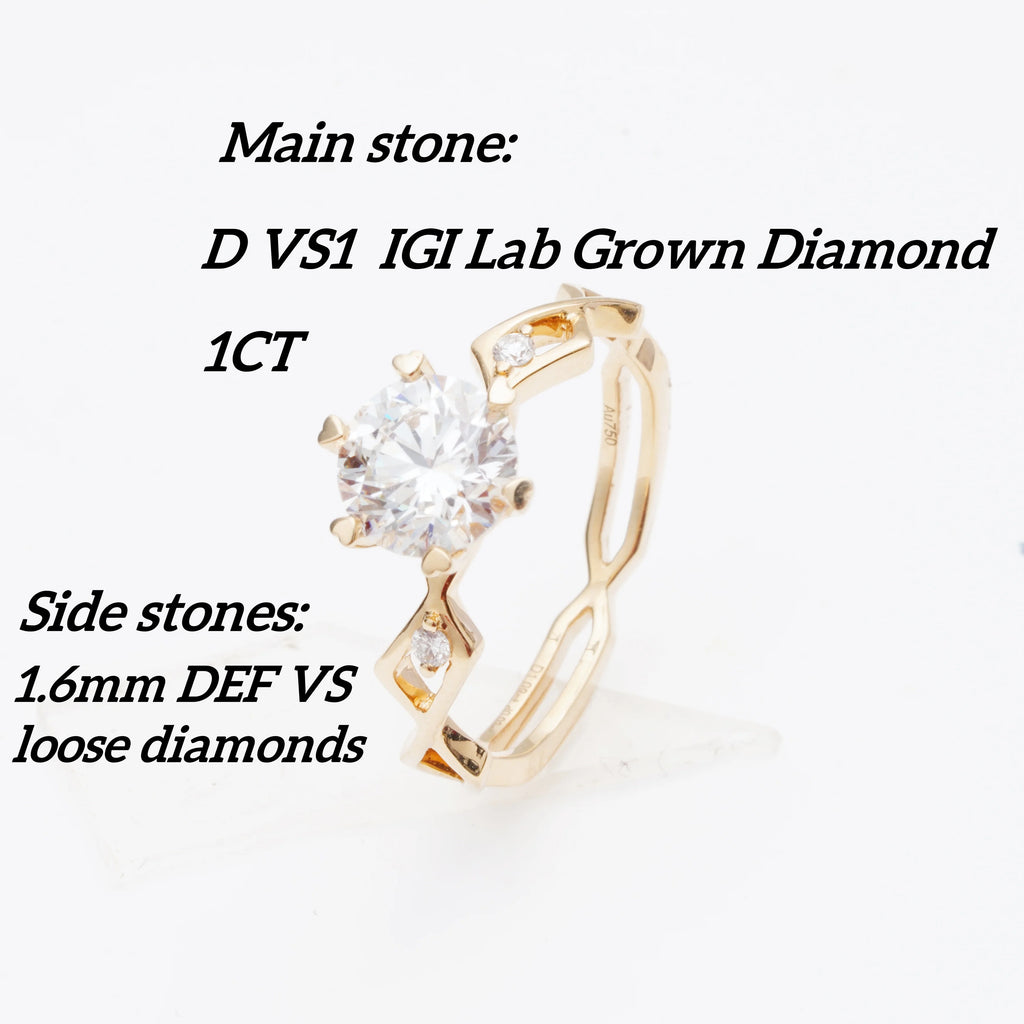 1ct Verified Diamond d Vs1 Engagement Rings IGI Cvd Hpht Diamonds Lab Grown Ring Romantic Six Heart Prongs 10k Solid Gold