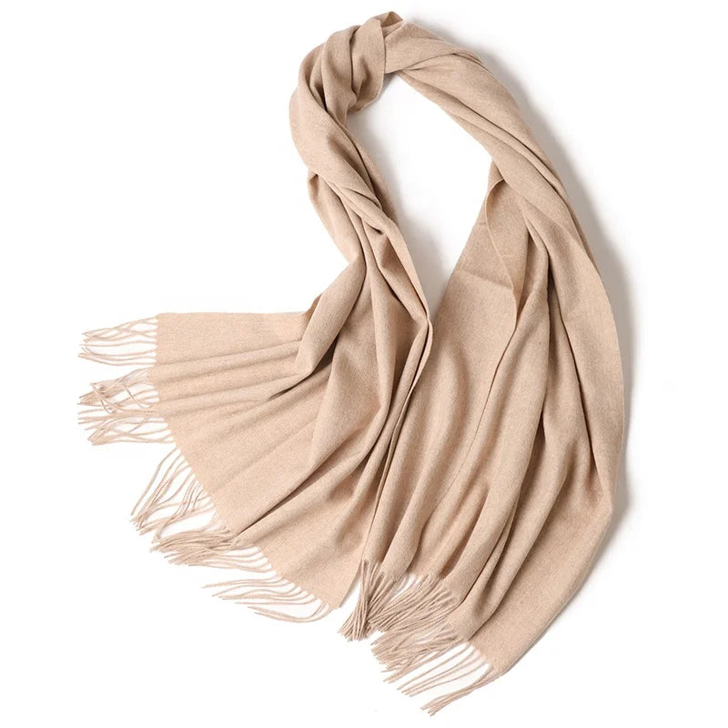 Designer Luxury Fashion Winter Ladies Wool Scarf Stoles Custom Embroidery logo Women Plain Color Wool Scarves Shawl for Women