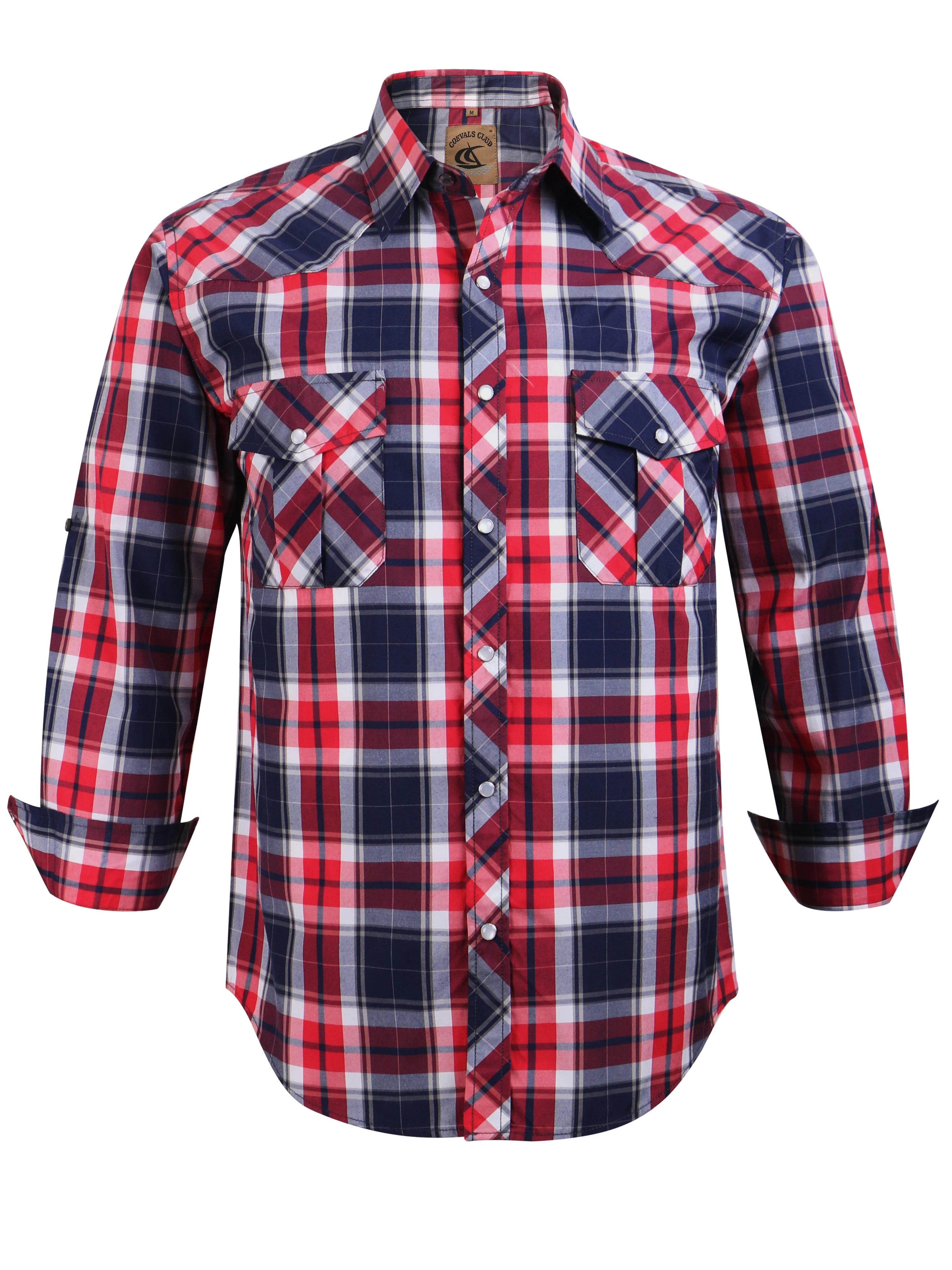 Men's Western Cowboy Long Sleeve Pearl Snap Casual Plaid Work Shirts