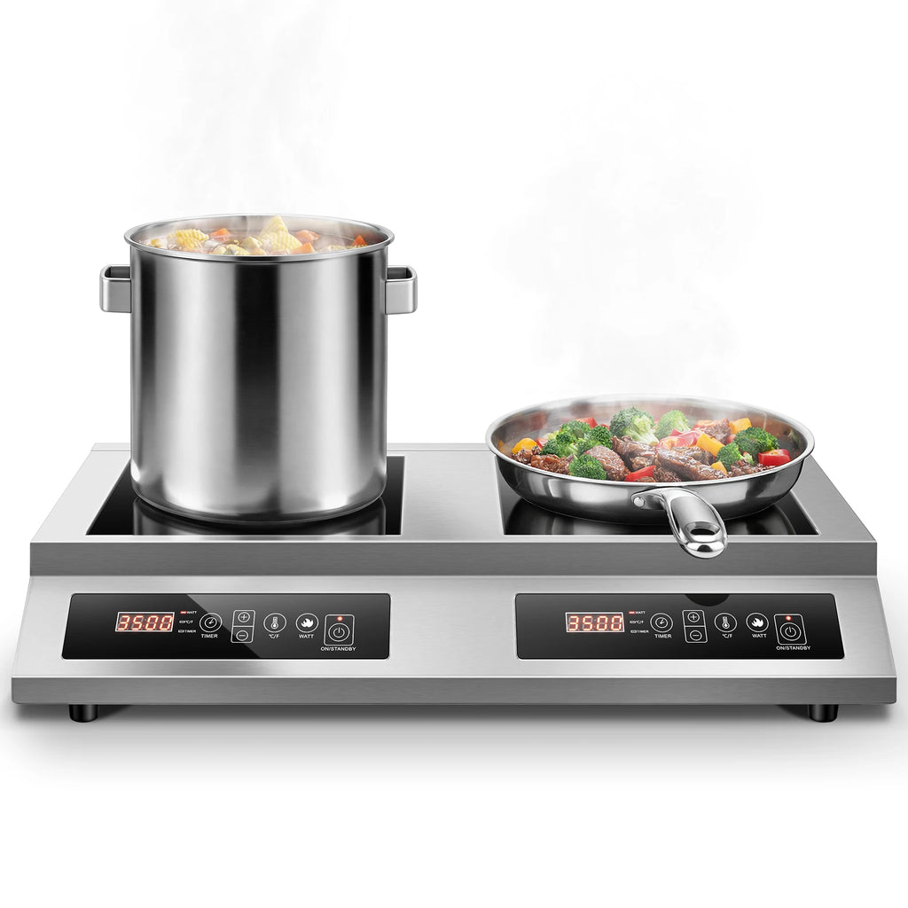 Commercial Induction Cooktop,7000W Double Burners Commercial Induction Cooker,Soft Touch Control ,Four Digital Display