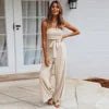 New Style Women's Summer Casual Breathable Loose Solid Color Sleeveless Jumpsuit Strapless Wide Leg Long Pants Party Set