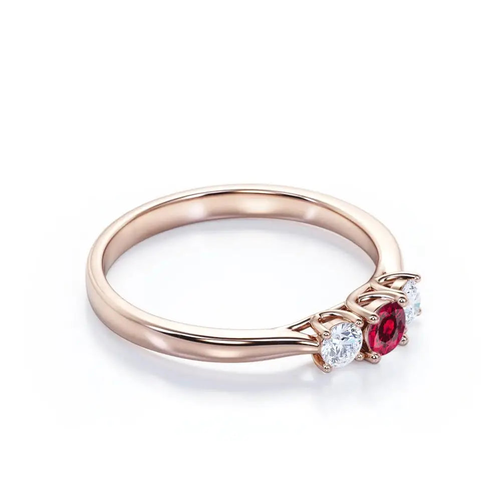 925 Sterling Silver Rhodium Plated Lab Created Ruby 0.7 Carat Cut Classic Three-Stone Certified Prong Set Engagement Ring