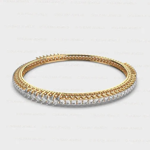 SGL IGI Certified 14Kt Gold Plated Polished Finish Multishape Classic Diamond Bangle 80 Real Marquise Cut VS1-VS2 Clarity Fine