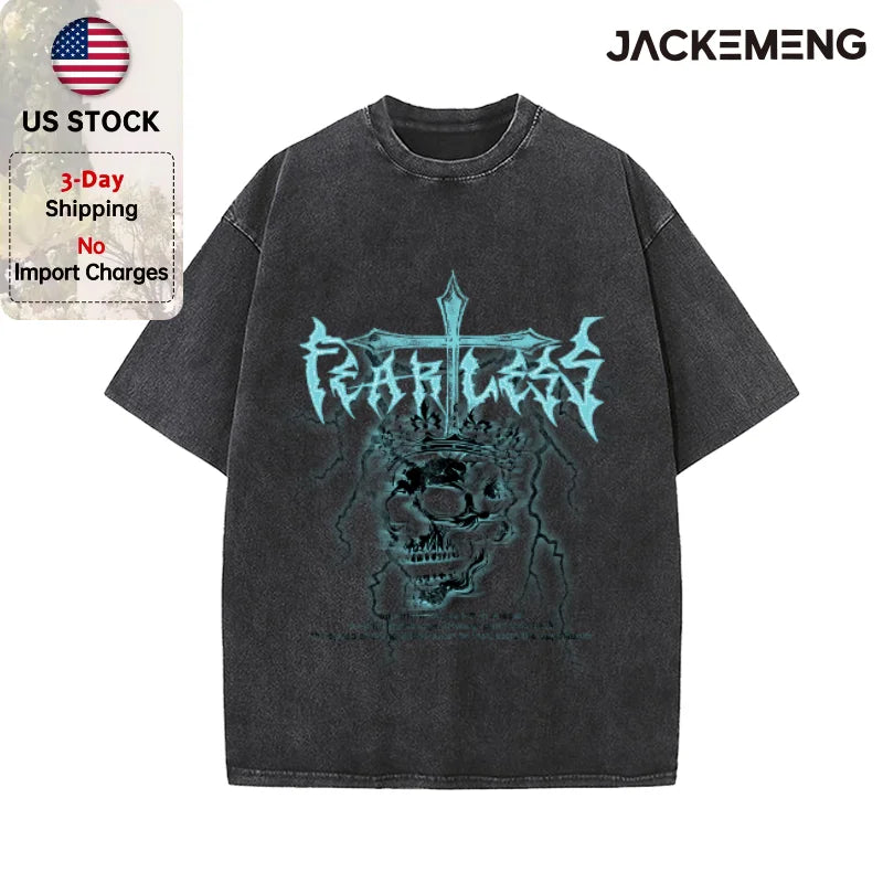 Oversized Vintage Retro Gothic Skull Streetwear Print Tshirt USA Stock Wholesale Y2K Casual Tee