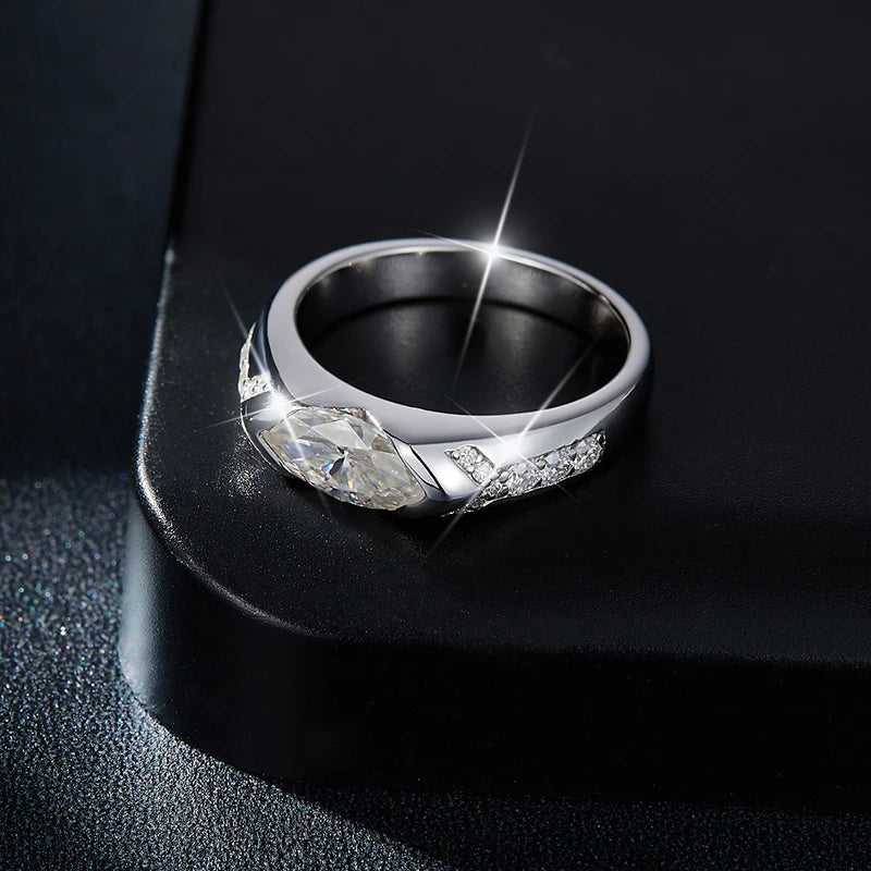 Ruizuan Jewellery Making Supplies 1ct 925 Sterling Silver Moissanite Rings Bezel Setting Round Trendy Men