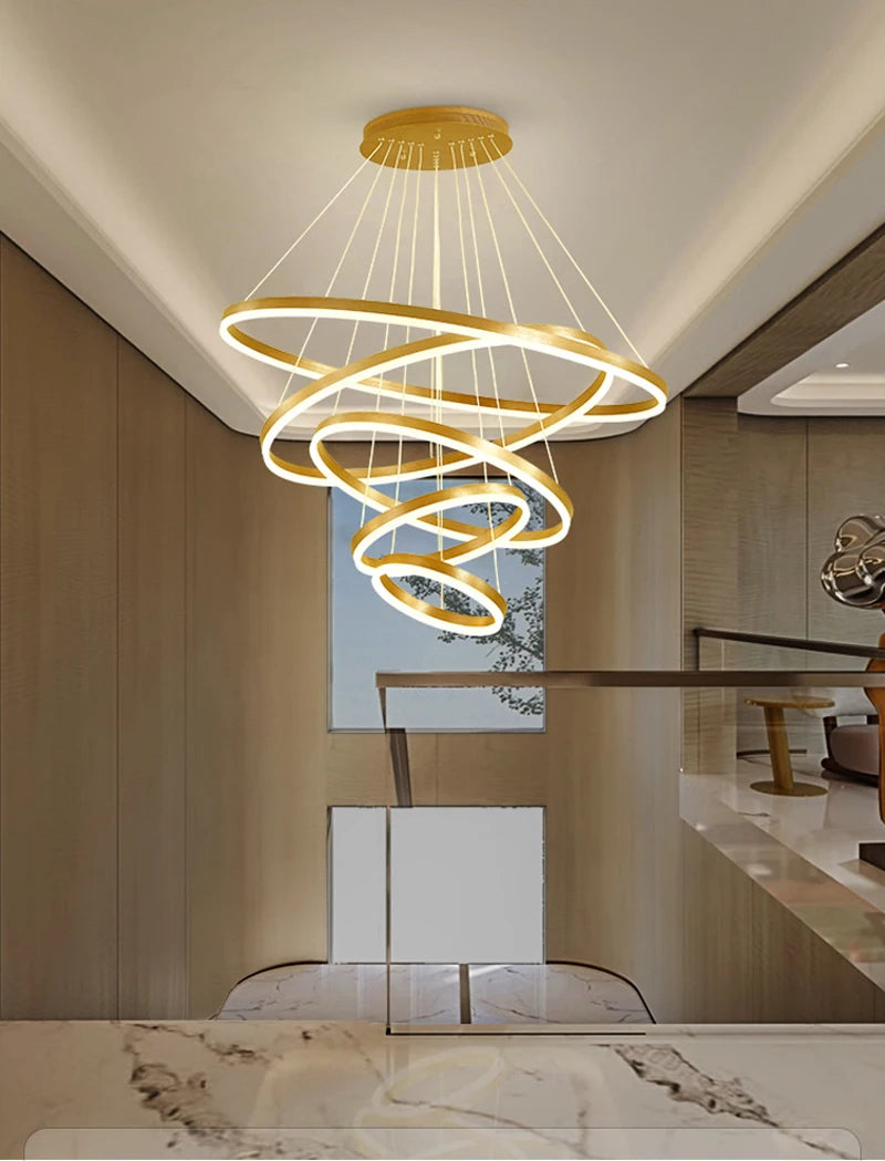 Modern LED Ring Pendant Lights Golden Creative Aluminum Circle Pendant Light for Living Room Restaurant Home Ring Lamp