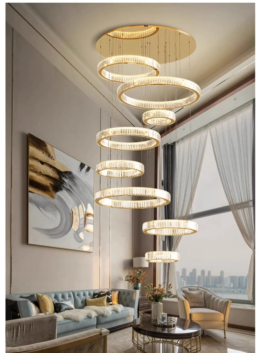 Modern Luxury Hotel Lobby K9 Crystal Ceiling Chandelier Villa Living Room Loft Staircase Round Ring Chandelier Pendant Lights