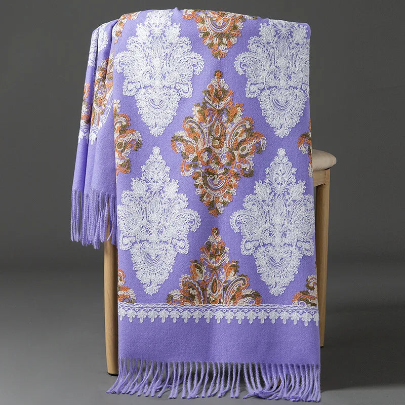 Women's Thick Warm Cashmere Winter Poncho Scarf Long Shawl Delicate Embroidery Wholesale Traditional Scarves Shawls Supplier